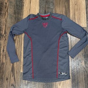 Under Armour Charcoal Gray Long Sleeve Performance Baseball Compression Top